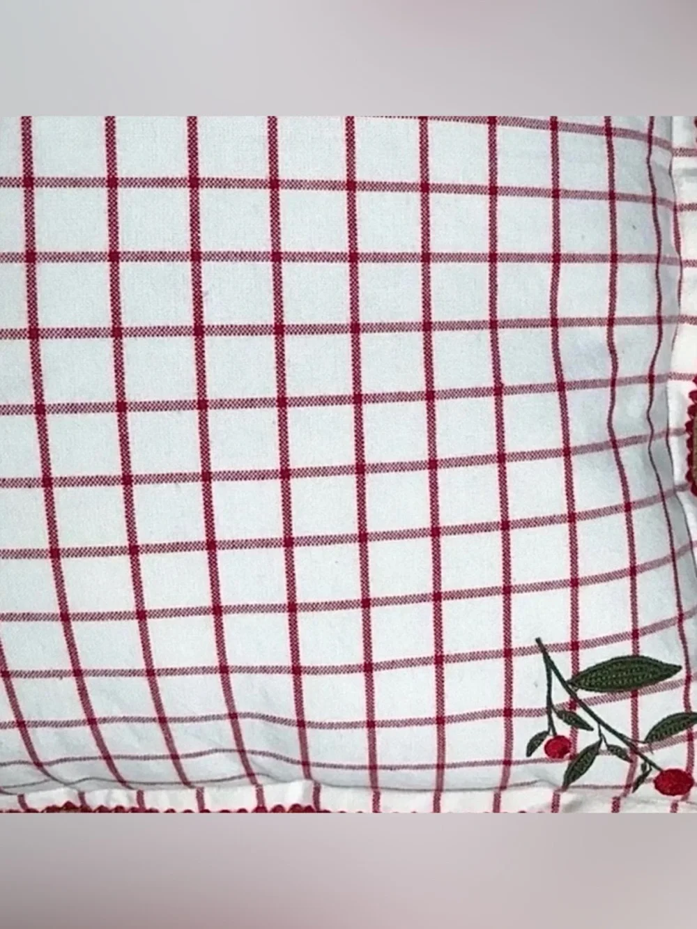 Vintage Red & White Checkered Cherry Throw Pillow Retro Rockabilly Twee Playful